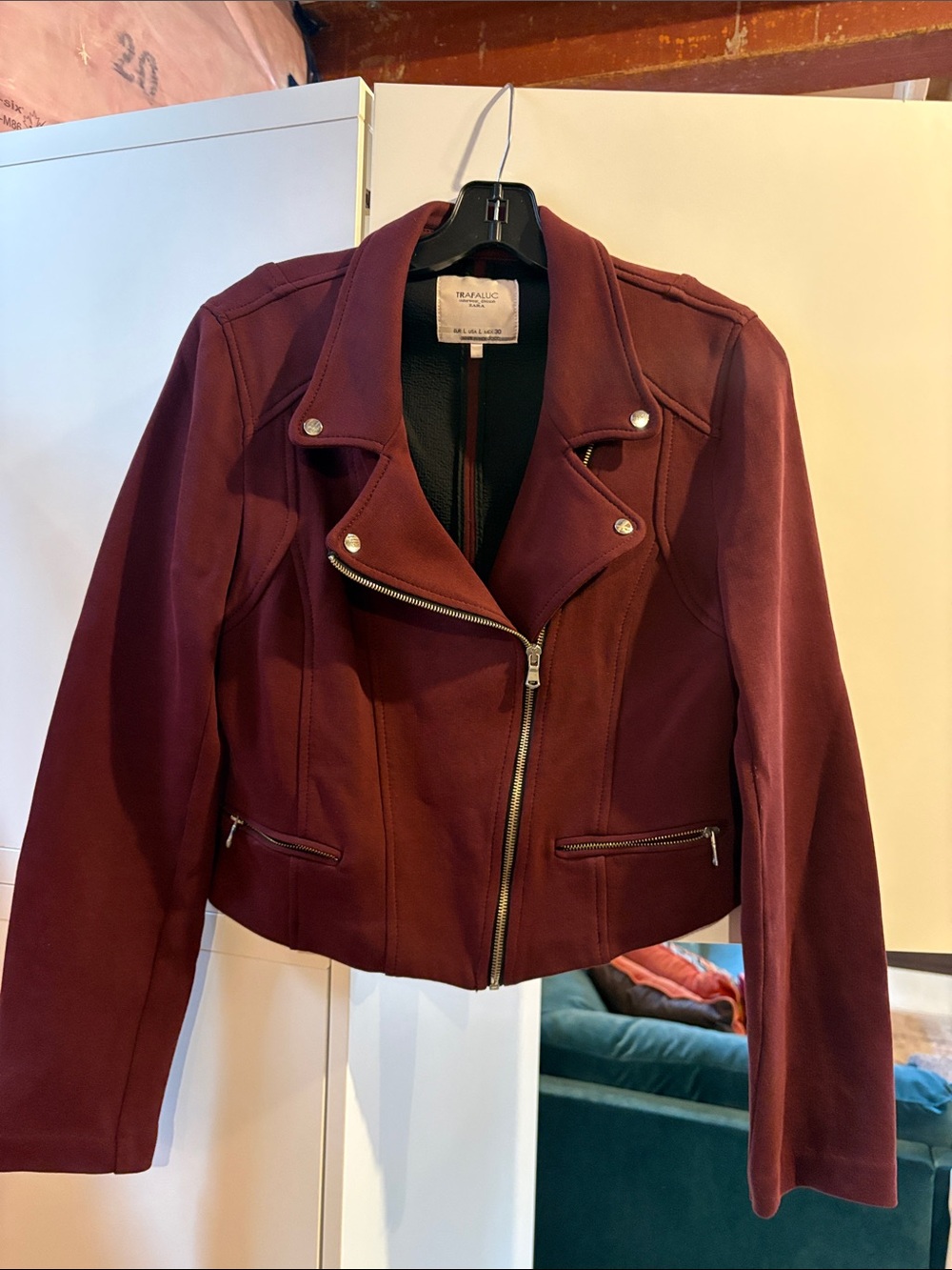 Zara Women's Wine Moto Jacket with Silver Hardware